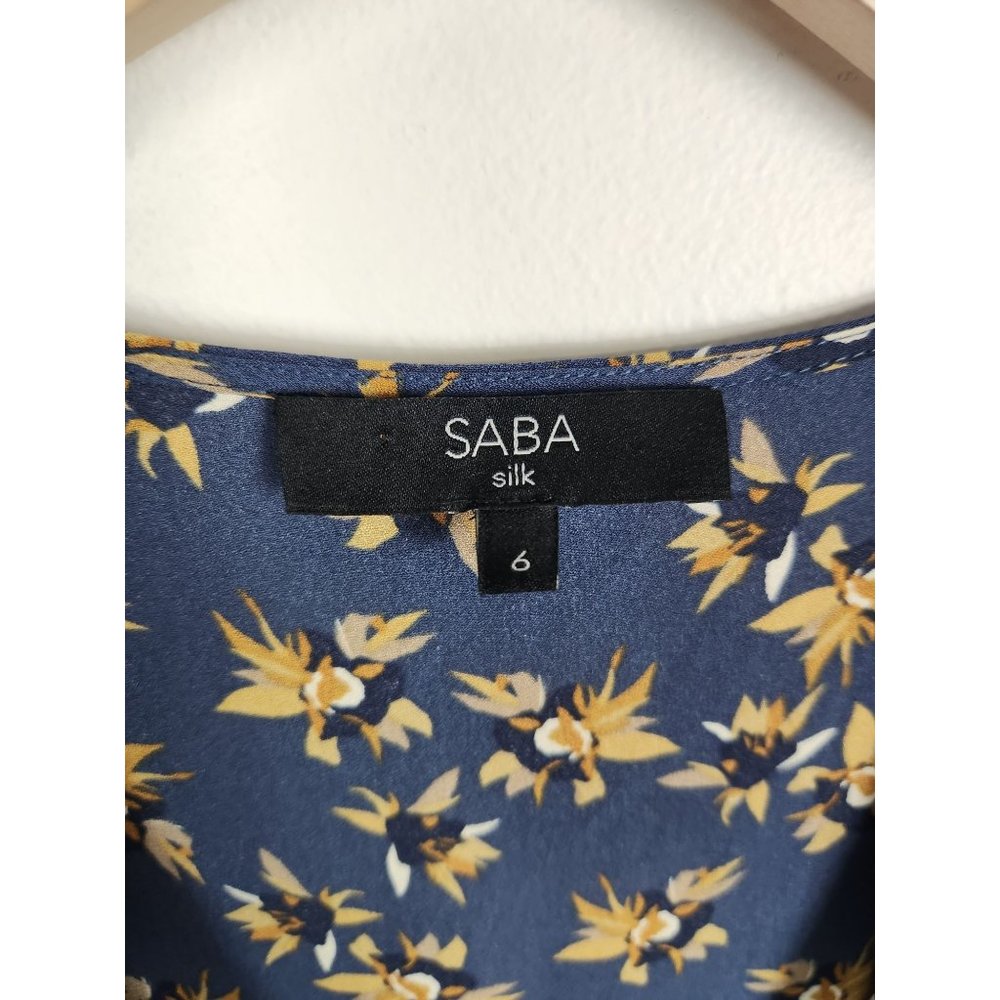 Saba Silk Women's Sz. 6 Floral 100% Silk Short Sleeve Wrap Dress - Picture 2 of 7